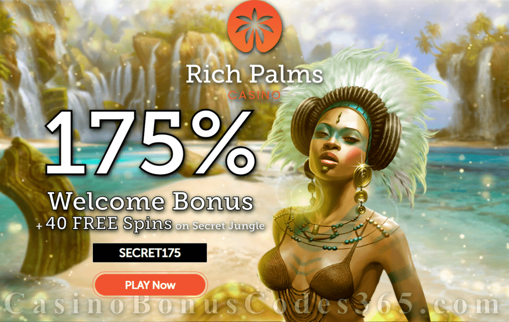 Rich Palms Casino 175% Match Bonus plus 40 FREE Spins on RTG Secret Jungle Welcome Offer