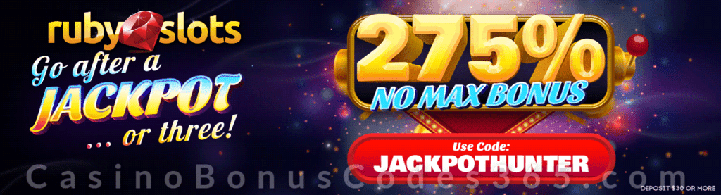 RubySlots Jackpot 275% No Max Bonus