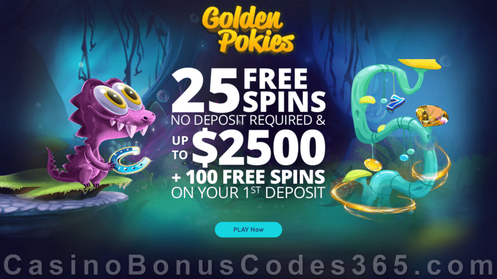 Golden Pokies 25 FREE Spins and $2500 Bonus plus 100 FREE Spins Welcome Package