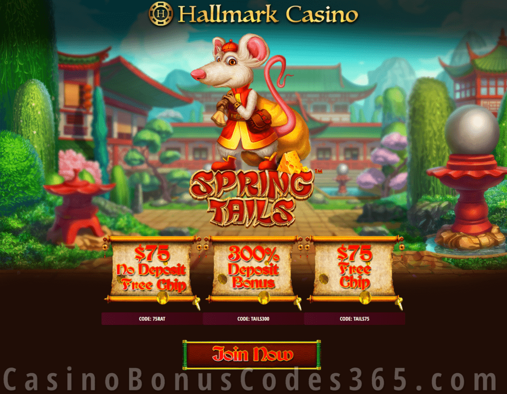 Hallmark Casino Spring Tails $150 FREE Chip plus 300% Match Bonus Special Deal