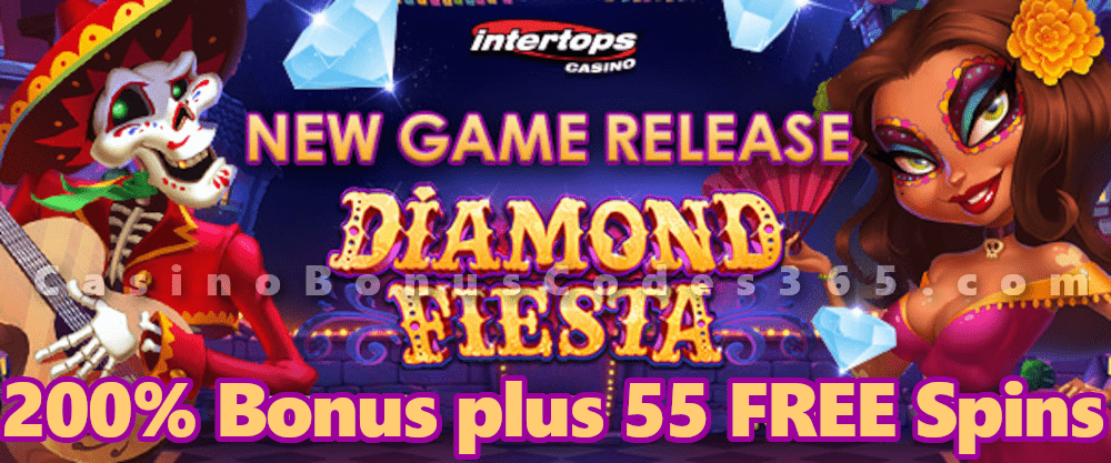 Everygame Casino Red 200% Bonus plus 55 FREE Spins on Diamond Fiesta New RTG Game Special Promo