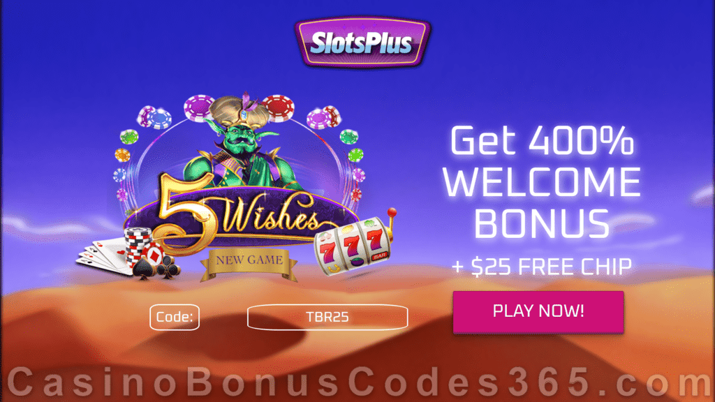 SlotsPlus $25 FREE Chip plus 400% Match Bonus Welcome Package