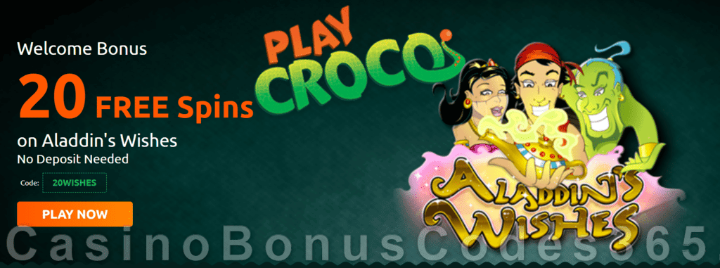 PlayCroco 20 FREE Welcome Spins on RTG Aladdin's Wishes