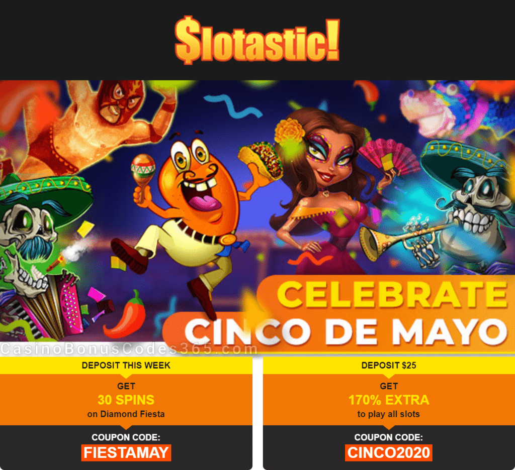 Slotastic Online Casino Cinco de Mayo Special Deal RTG Diamond Fiesta