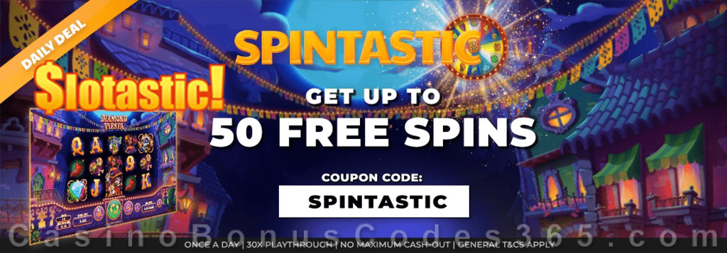 Slotastic Online Casino May Daily Extra FREE RTG Diamond Fiesta Spins