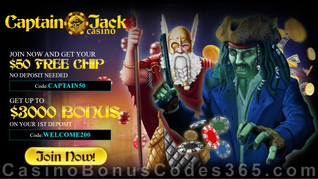 Captain Jack Casino $50 FREE Chips plus 200% Match up to $3000 Bonus RTG Ghost Ship