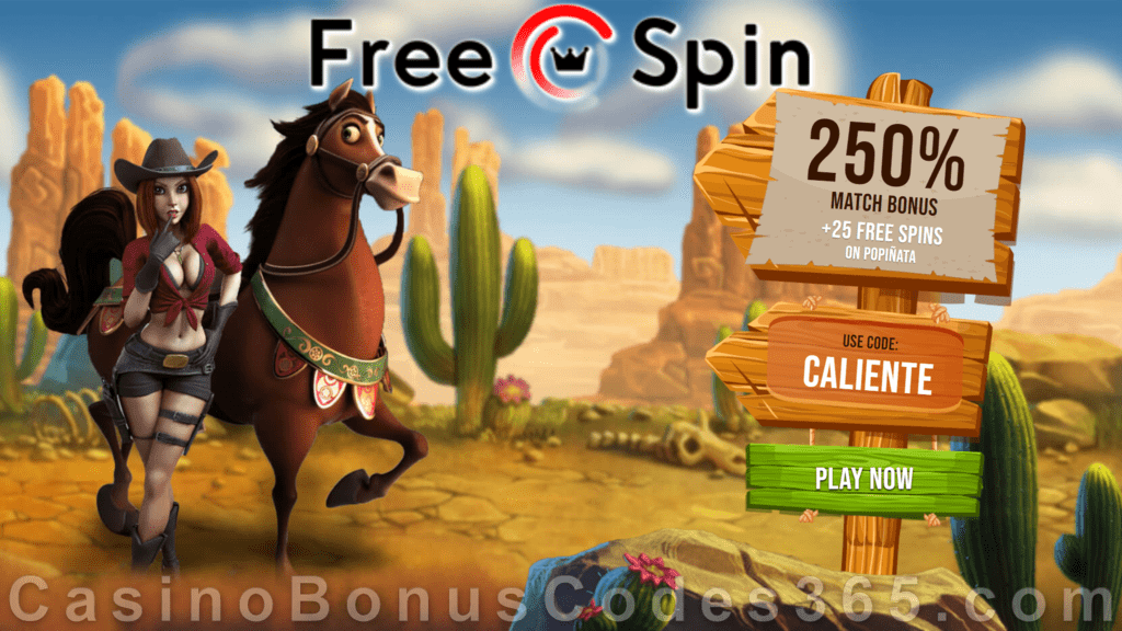 FREE Spin Casino 250% Match plus 25 FREE RTG Popiñata Spins Special Welcome Deal