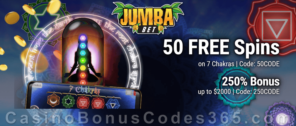 Jumba Bet 50 FREE Saucify 7 Chakras Spins plus 250% Match Bonus New Players Welcome Offer