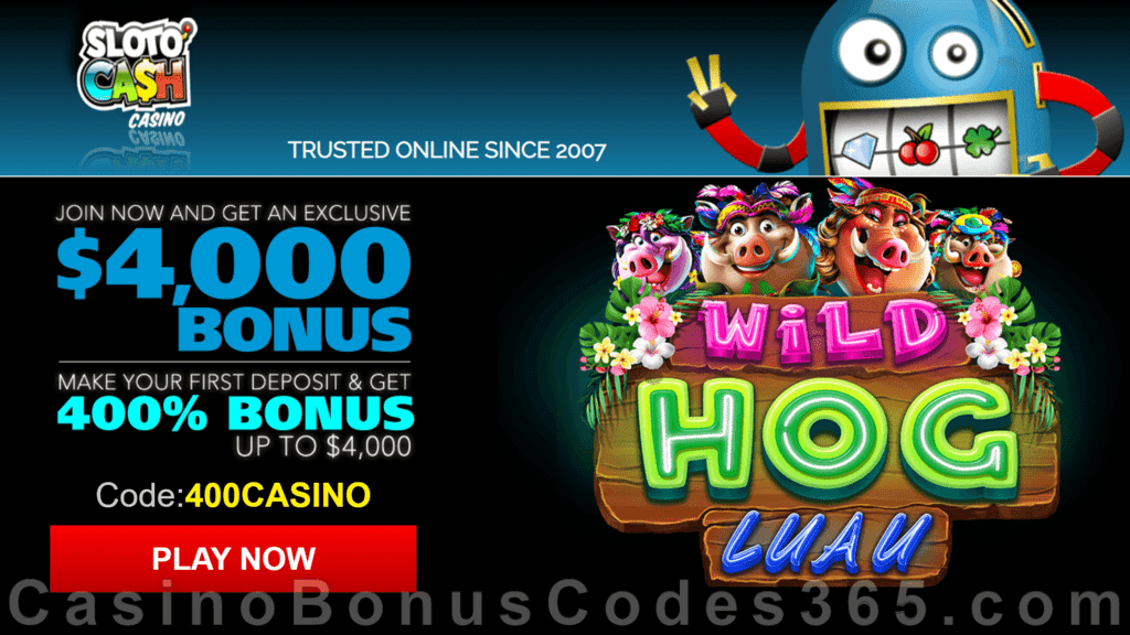 SlotoCash Casino RTG Wild Hog Luau 400% Welcome Bonus