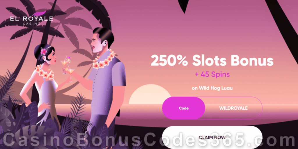 El Royale Casino 250% Match Slots Bonus plus 45 FREE RTG Wild Hog Luau Spins New Players Sign Up Deal