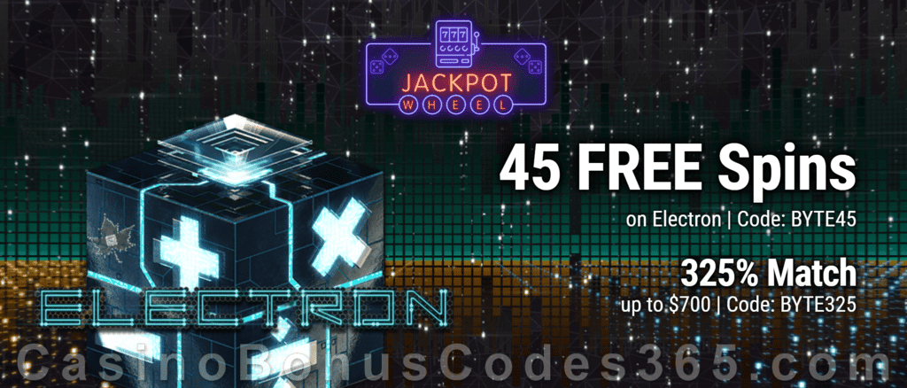 Jackpot Wheel 45 No Deposit FREE Spins on Saucify Electron plus 325% Match Bonus Welcome Package