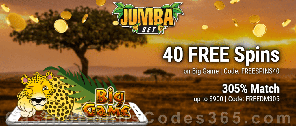 Jumba Bet 40 FREE Spins on Saucify Big Game plus 305% Match Bonus New Players Offer