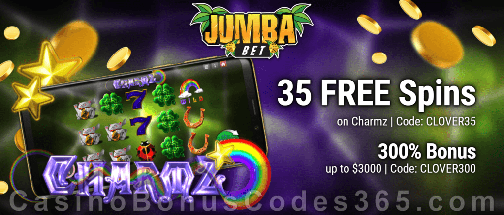 Jumba Bet 35 FREE Genii Charmz Spins plus 300% Match Welcome Bonus