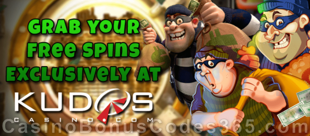 Kudos Casino 50 FREE Spins on Cash Bandits 3 Special New RTG Game Offer