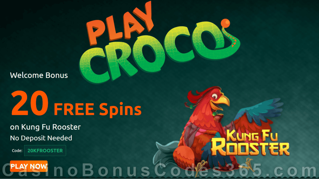 PlayCroco 20 FREE RTG Kung Fu Rooster Spins Special No Deposit All Players Offer