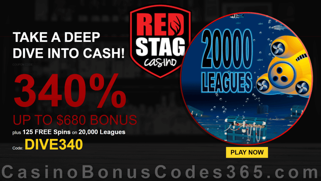 Red Stag Casino 340% Match plus 125 FREE WGS 20000 Leagues Spins Welcome Bonus