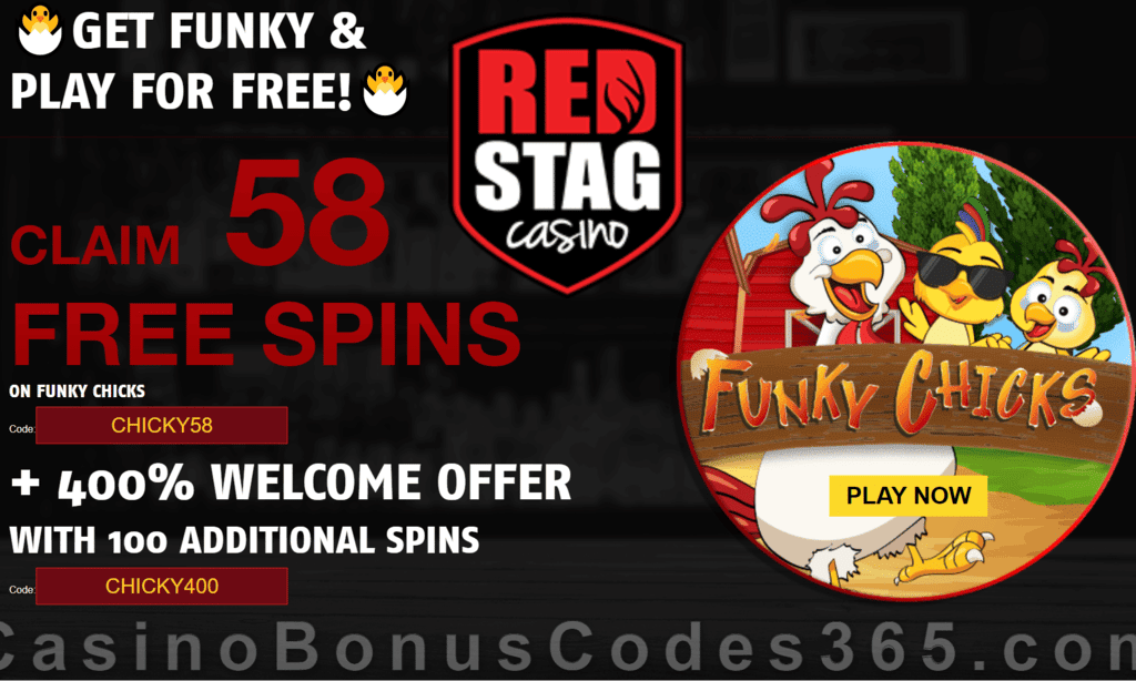 Red Stag Casino 58 FREE WGS Funky Chicks Spins and 400% Match plus 100 FREE Spins Welcome Package