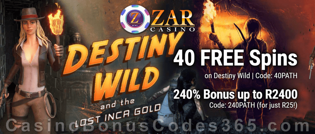 ZAR Casino 40 FREE Saucify Destiny Wild and the Lost Inca Gold Spins plus 240% Match Bonus Welcome Package