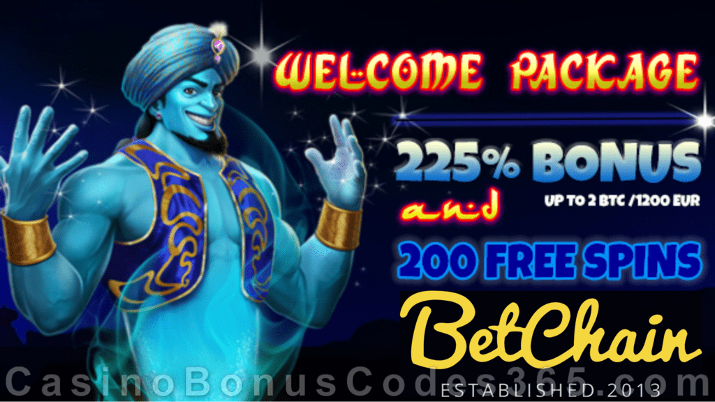 Betchain Bitcoin Casino 225% Bonus plus 200 FREE Spins Welcome Package New Crytocurrencies accepted as deposit option