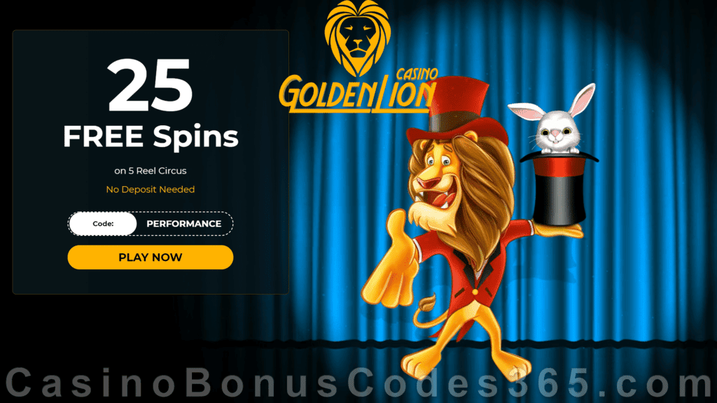 Golden Lion Casino 25 FREE Rival Gaming 5 Reel Circus Spins No Deposit Welcome Offer