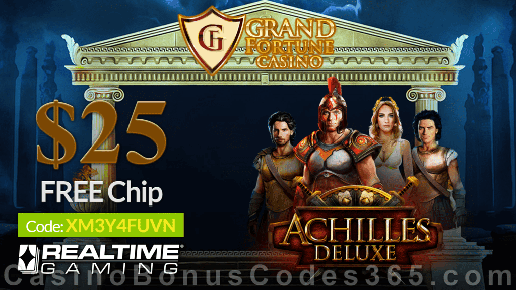 Grand Fortune Casino New RTG Game Achilles Deluxe $25 FREE Chip Special No Deposit Deal