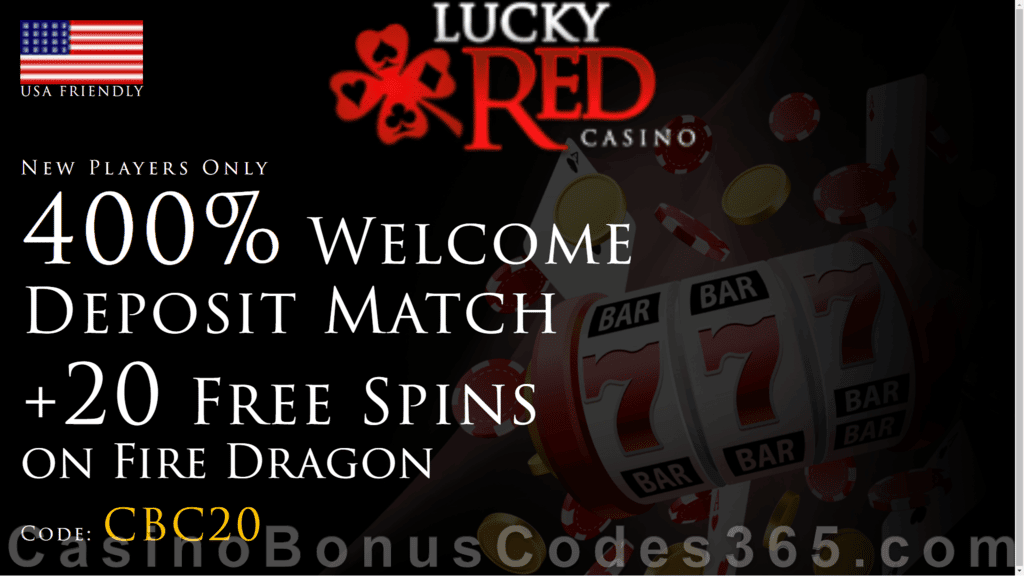 Lucky Red Casino Exclusive 400% Match plus 20 FREE Spins on RTG Fire Dragon Welcome Bonus