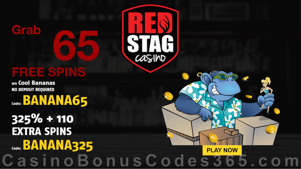 Red Stag Casino 65 FREE WGS Cool Bananas Spins and 325% Match Bonus plus 110 FREE Spins Sign Up Offer