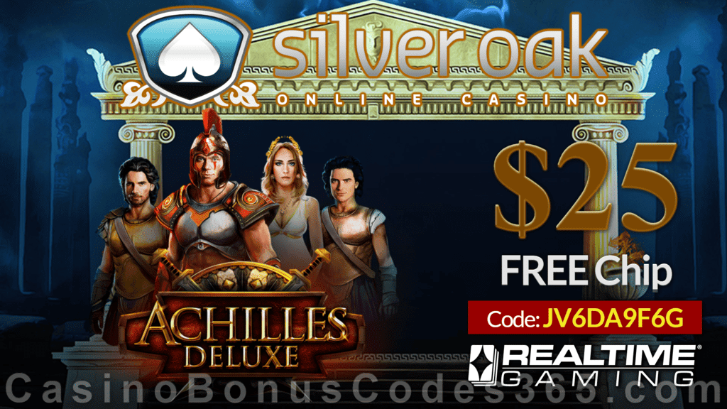 Silver Oak Online Casino New RTG Game Achilles Deluxe $25 FREE Chip No Deposit Special Deal