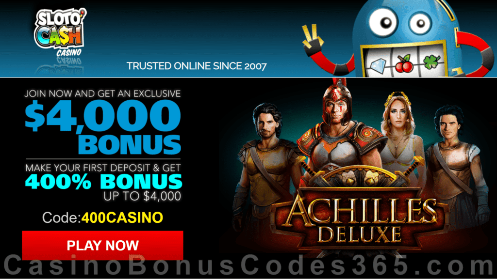 SlotoCash Casino RTG Achilles Deluxe 400% Welcome Bonus