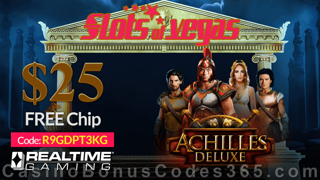 Slots of Vegas Achilles Deluxe New RTG Game $25 FREE Chip No Deposit Offer