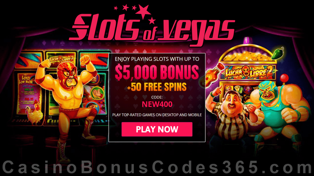 Slots of Vegas 400% Match Bonus plus 50 FREE Spins Welcome Offer