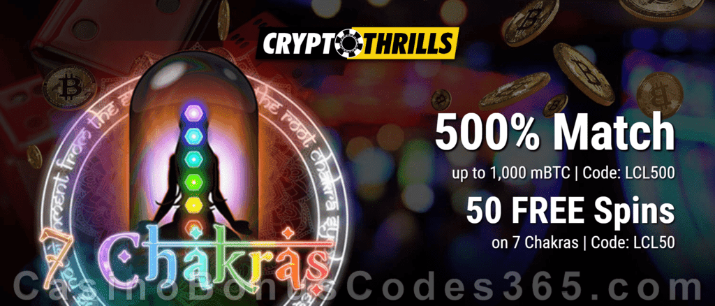 CryptoThrills Casino Live Dealer 500% Match plus 50 FREE Spins Promotion