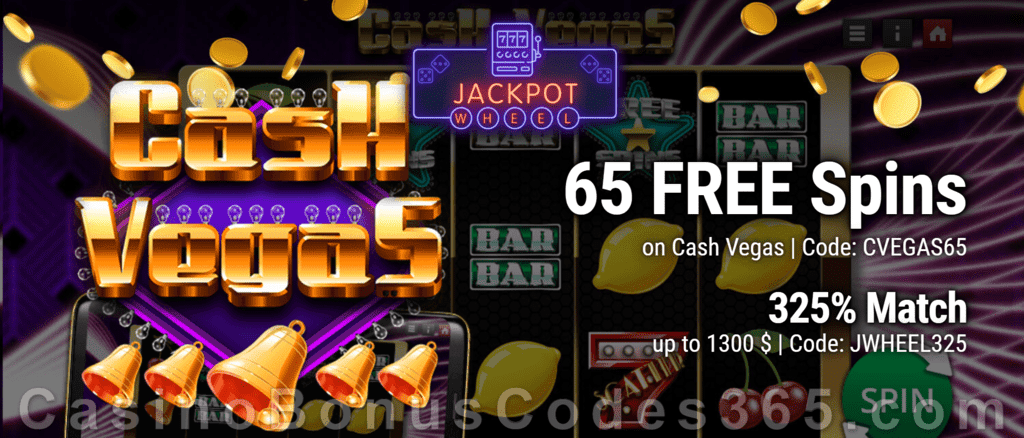 Jackpot Wheel 65 No Deposit FREE Saucify Cash Vegas Spins plus 325% Match Welcome Bonus