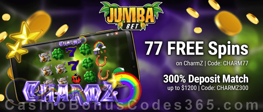 Jumba Bet 77 FREE Spins on Saucify Genii Charmz plus 300% Match Bonus New Players Super Deal