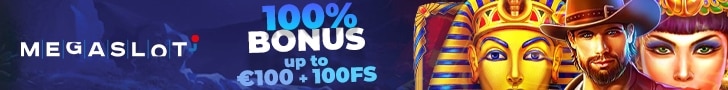 Megaslot 100% Match up to €100 Bonus plus 100 FREE Spins Welcome Pack