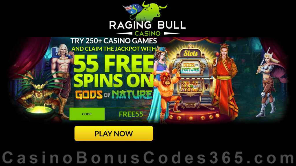 Raging Bull Casino AUD 55 FREE Spins on RTG Gods of Nature Australia