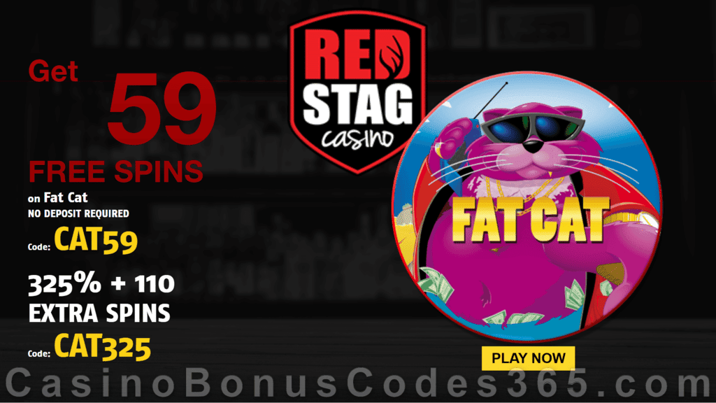 Red Stag Casino 59 FREE WGS Fat Cat Spins and 325% Match Bonus plus 110 FREE Spins New Players Special Deal