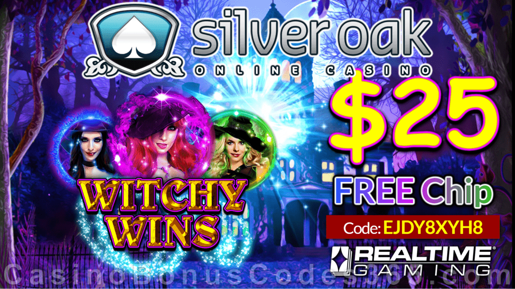 Silver Oak Online Casino Witchy Wins New RTG Game $25 FREE Chip No Deposit Special Offer