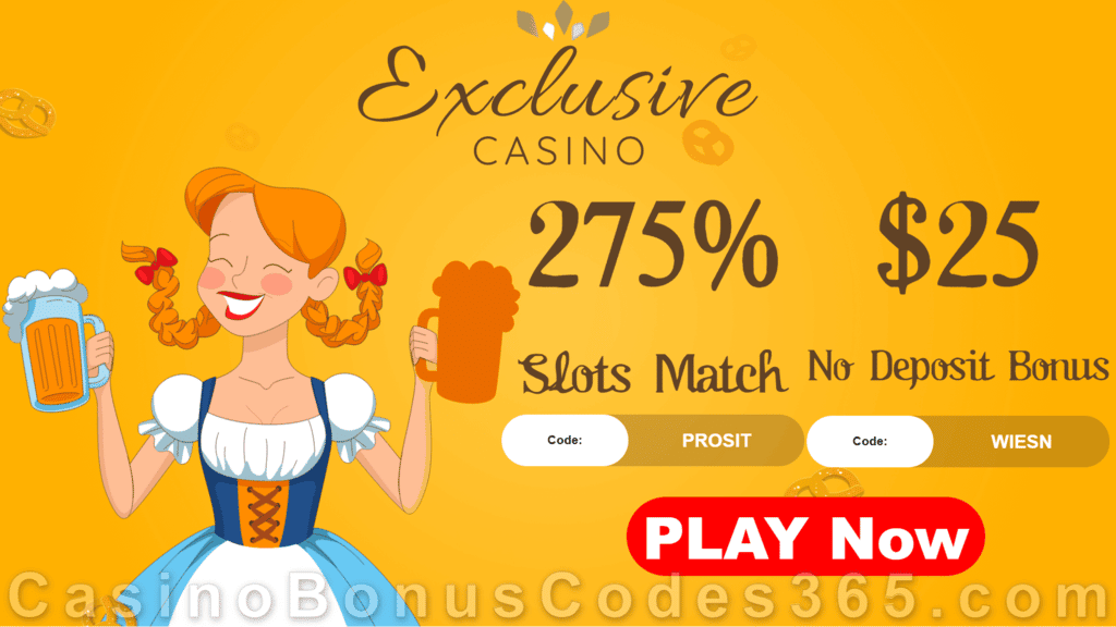 Exclusive Casino $25 FREE Chip plus 275% Slots Match Party Bonus