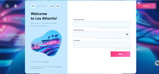 Las Atlantis Casino Sign Up Form