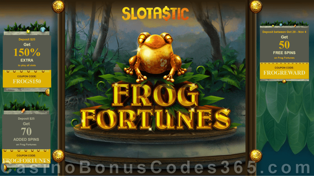 Slotastic Online Casino New RTG Game Frog Fortunes Bonus and FREE Spins Special Promotion