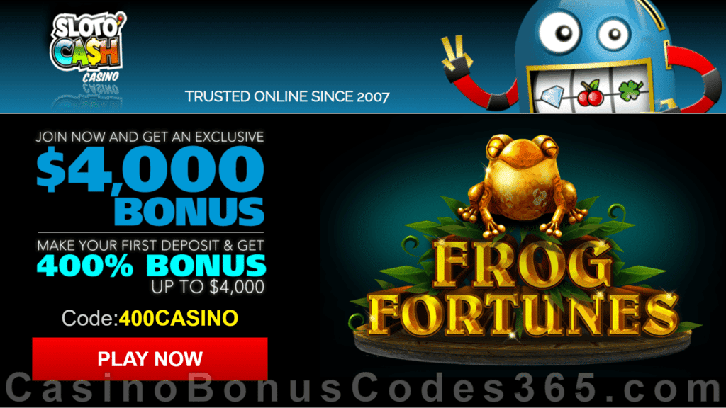 SlotoCash Casino RTG Frog Fortunes 400% Welcome Bonus