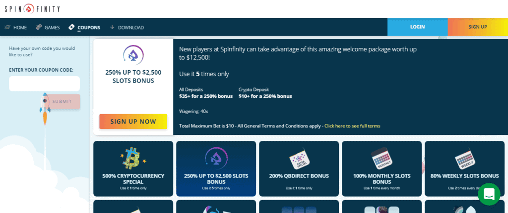 Spinfinity Casino Welcome Bonus