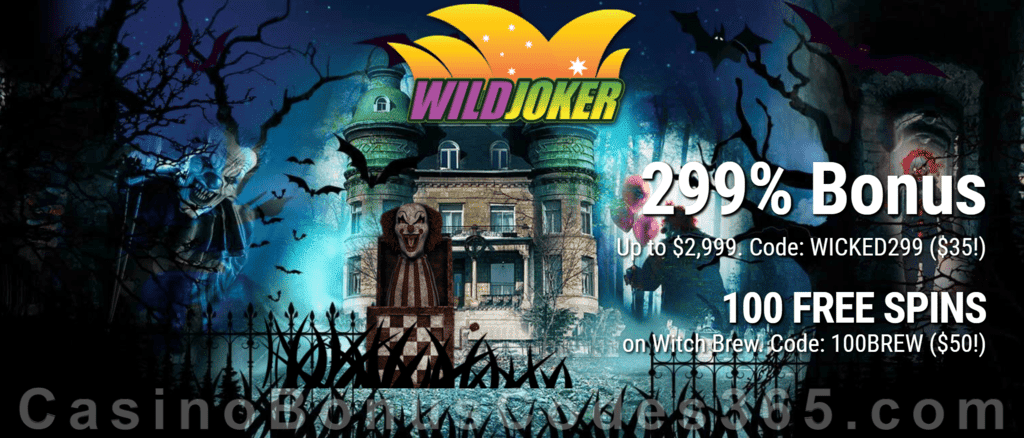 Wild Joker Casino 100 FREE Spins on Witch’s Brew and 299% Match plus 20 FREE Spins New RTG Game Special Welcome Package