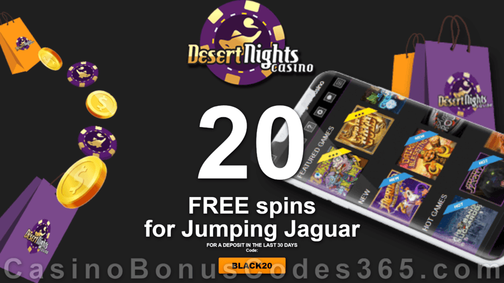 Desert Nights Casino 20 FREE Spins on Rival Gaming Jumping Jaguar Black Friday No Deposit Sales