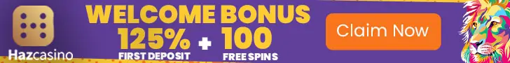 Haz Casino 125% Match plus 100 FREE Spins Welcome Deal