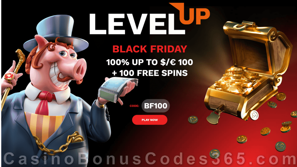 LevelUp Casino 100% Match plus 100 FREE Spins Black Friday Welcome Deal