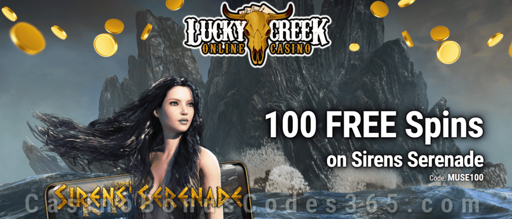 Lucky Creek 100 No Deposit FREE Spins on Saucify Siren's Serenade