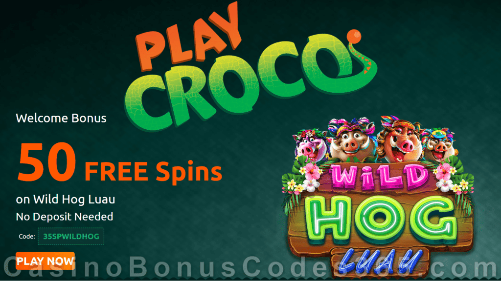 PlayCroco 50 FREE Spins on RTG Wild Hog Luau Special No Deposit Deal for All Players