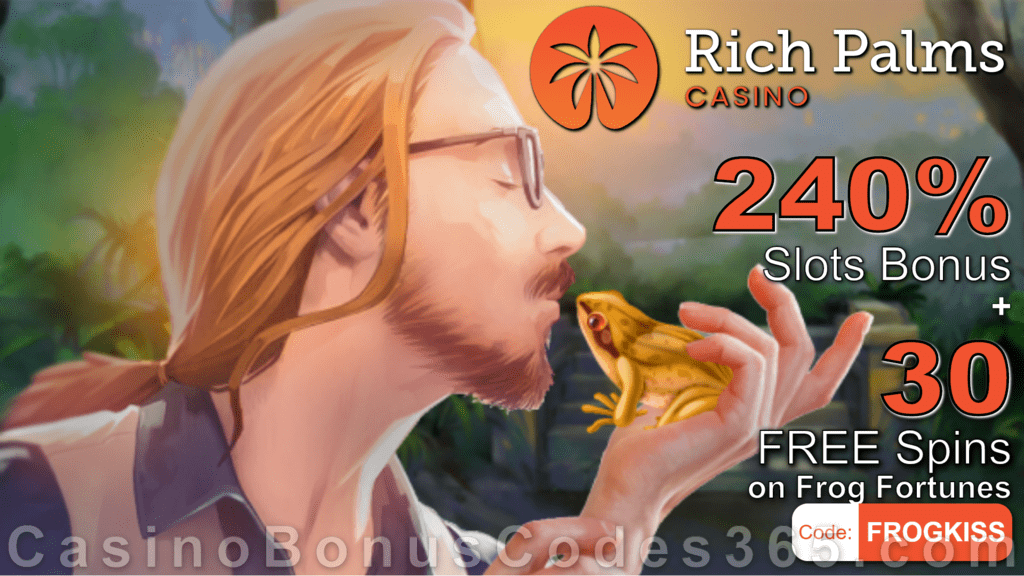 Rich Palms Casino New RTG Game 240% Match plus 30 FREE Frog Fortunes Spins Special Deal